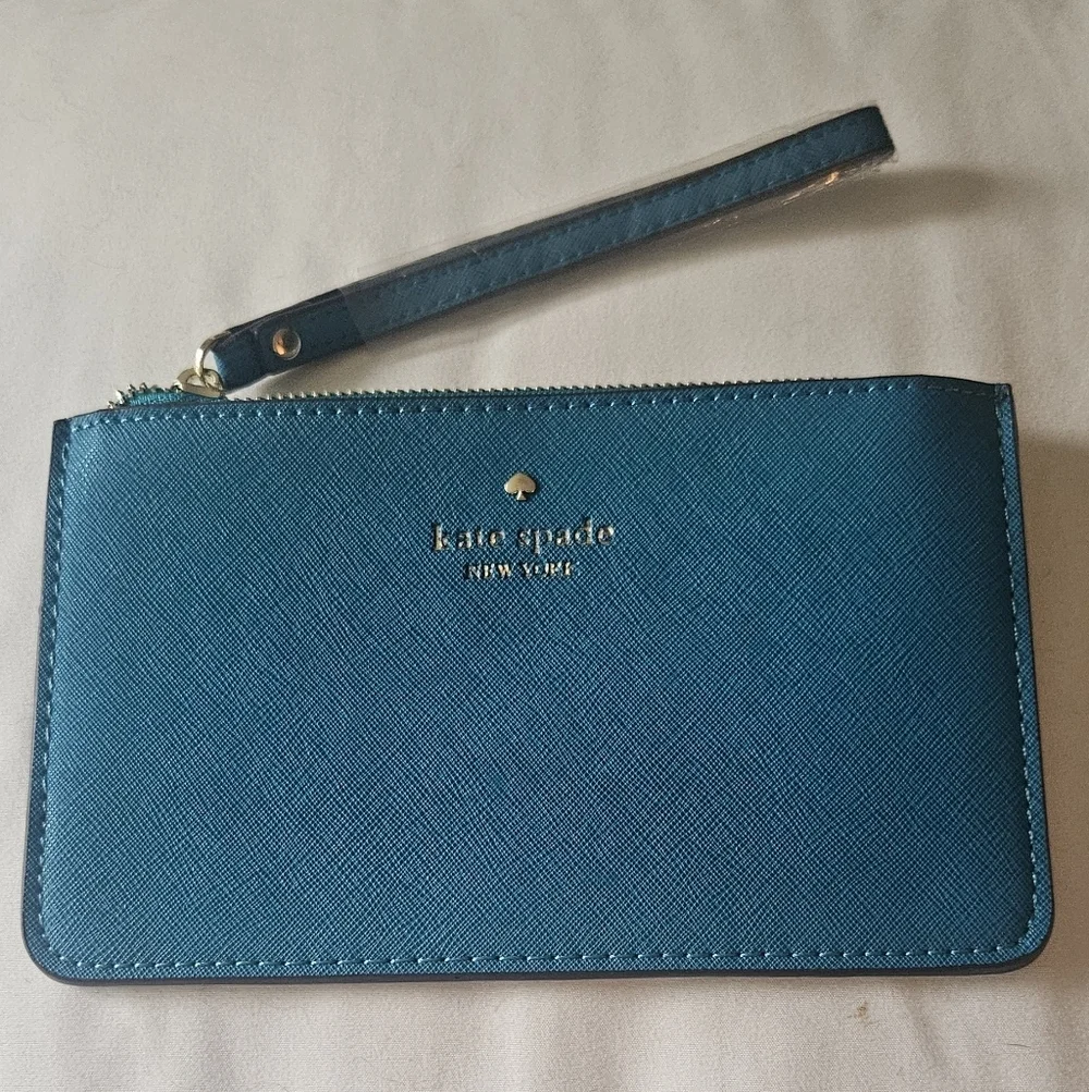 New W Tags KATE SPADE NEW YORK Wallet Wristlet Clutch Teal Leather 98689249028